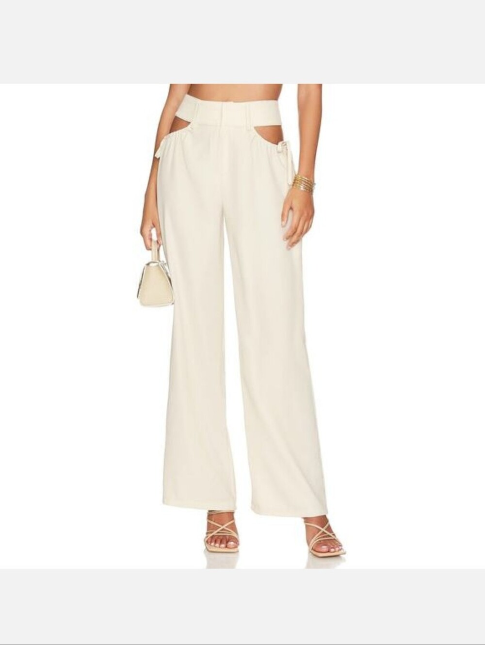 Superdown Benny Cut Out Wide Leg Pants High Waisted Minimalist Y2K Beige M